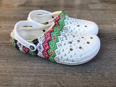 Crocs Size Mens 11 Classic Lined Holiday Christmas Charm Clogs Shoes White 