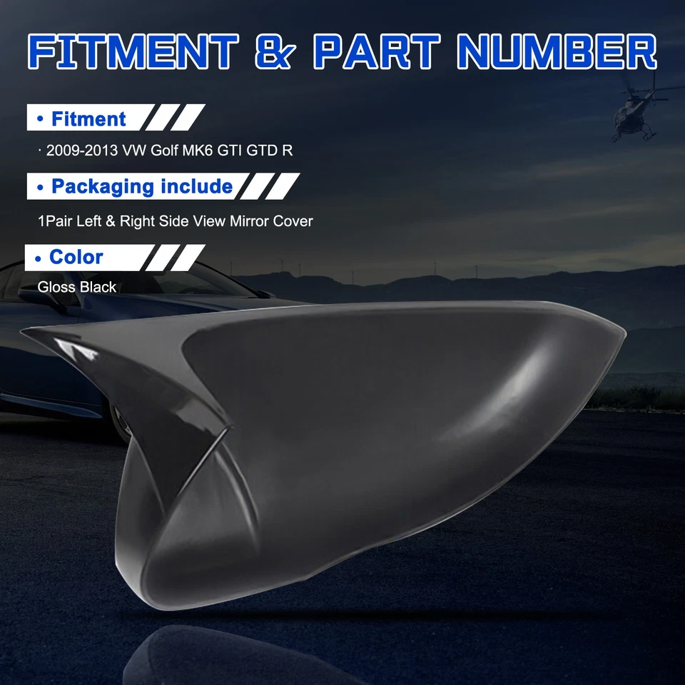L+R Mirror Cover Cap For Volkswagen Golf 6 MK6 GTI GTD 09-13 Car Side Rear View Foto 2 de 4