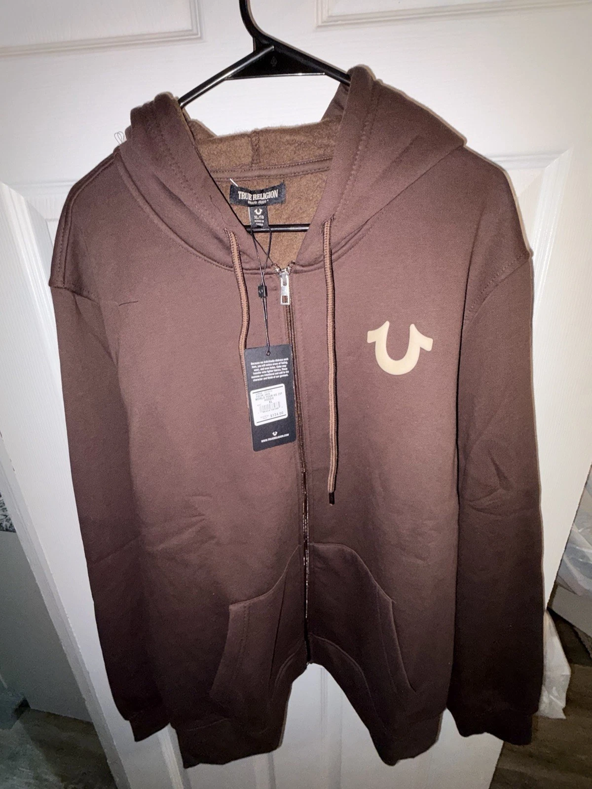 True Religion Mens Brown Solid Fleece Full Zip Hooded Hoodie Pockets XL 701373 - product detail image 1