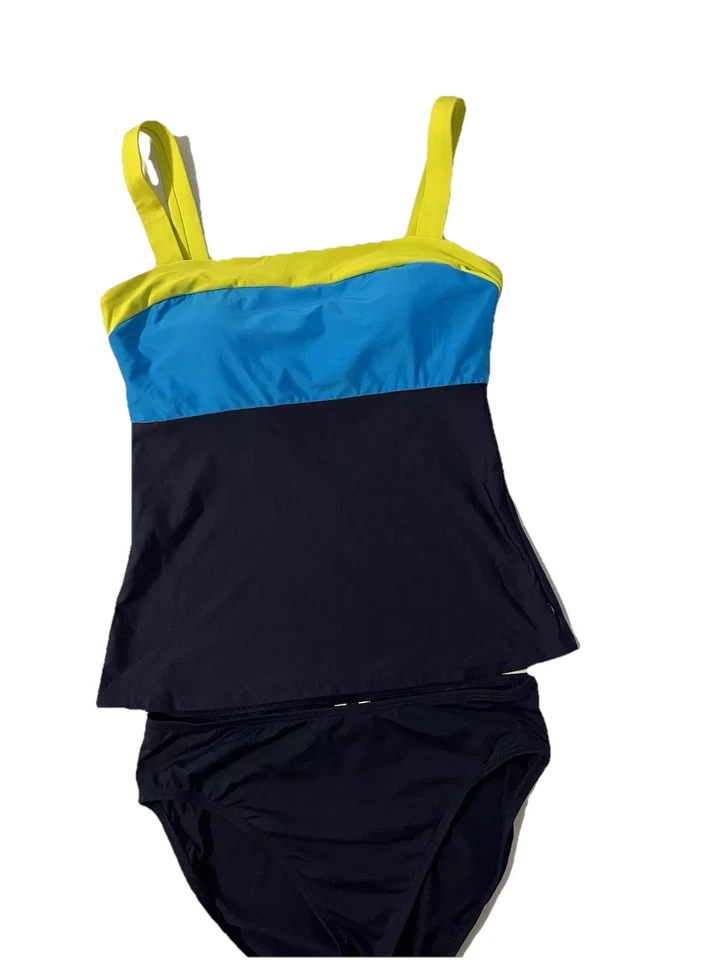 Nautica Tankini Swimsuit Top Sz 10; Bottom Sz 8 Blue Yellow Color Block Vacation - Image 3 of 4
