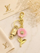 Authentic LV Louis Vuitton Gold Lock Key Unbranded Flower Keychain Charm