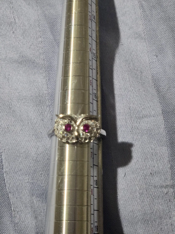 Anel de coruja 925 simulado olhos de rubi tamanho 6,5 - Imagem 2 de 4