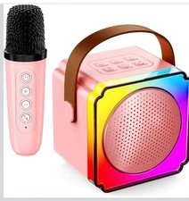 Karaoke Machine, Portable Speaker with Microphones, Birthday Pink