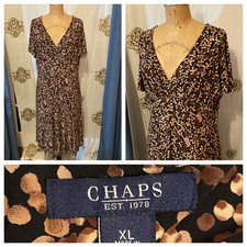 Chaps Black Abstract Surplice V-Neck Empire Waist Flutter Sleeve Jersey Dress XL