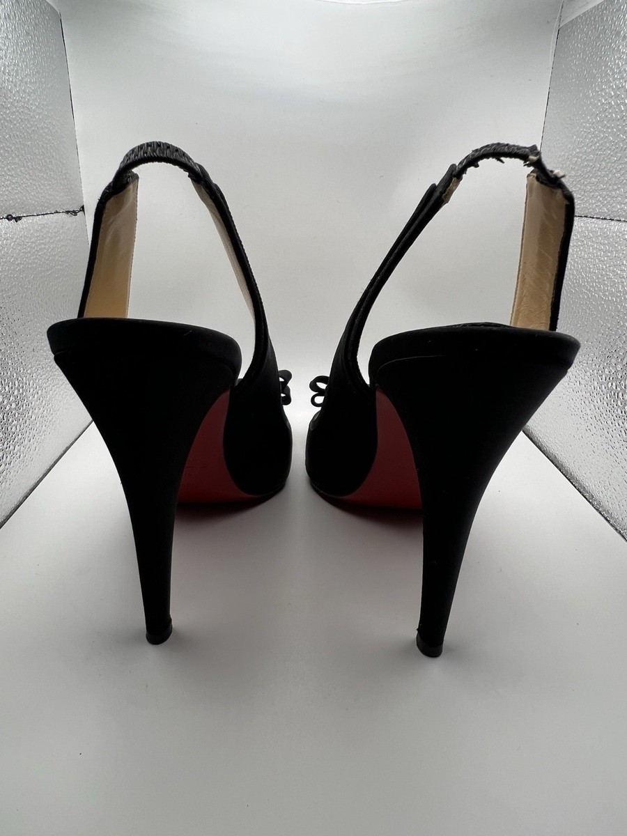 Christian Louboutin Black Satin Sling Back Bow Pumps - Size  display picture 1