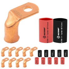 SELTERM 10pcs 2 AWG 1/4" Stud 90 Bent Battery Lugs Ring Terminal Connecto...