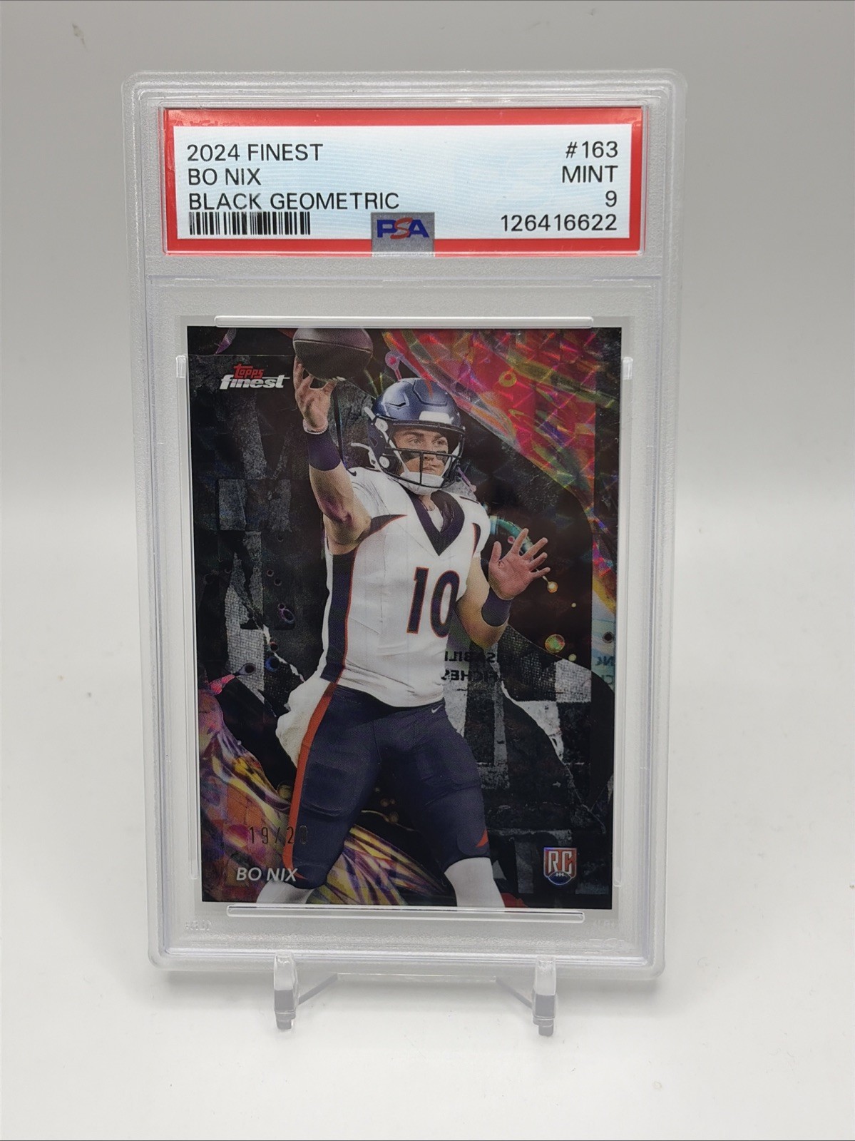 2024 Topps Finest #163 Bo Nix Black Geometric /20 (RC) PSA 9 DENVER BRONCOS