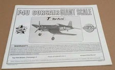 Top Flite F4U Corsair Giant Scale Build Instruction Manual - Hobbico CRSGP05 New