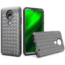 GSA Basket Weave Textured Hybrid Case for Moto G7 Power, G7 Supra Gray