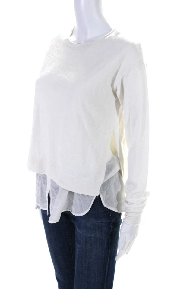 Generation Love Womens Long Sleeve Scoop Neck Layered Sweatshirt White Size XS - Image 2 of 4