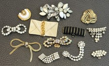 Lot of 12 Vintage Shoe Clips Gold Tone Silver Tone Rhinestones Fabric Variety