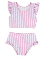 3-7T Little Girls Two Pieces Swimsuits Kids Ruffles Sleeve 4-5T Stripes