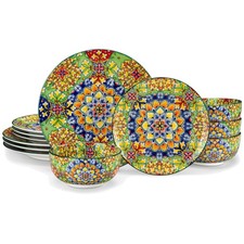Microwave & Dishwasher Safe 12-Piece Boho Din...