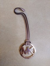 Michael Kors Gold Beige MK Logo Leather Purse Charm Key Fob Hang Tag
