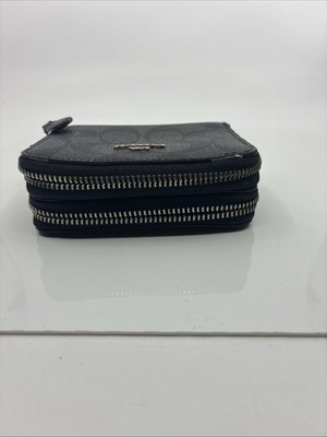 COACH Black Signature Double Zip Wallet With Snap Coin Pocket