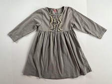Toddler PINK CHICKEN Boutique Solid Gray Long Sleeve Dress Sz 4 Ruffles Buttons