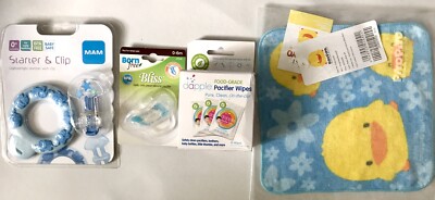 Baby Lot MAM Teether & Clip Pacifier Wipes Born Free Bliss BPA Free Piyo Cloth