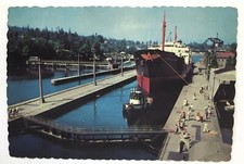 Giant Tanker Ship in Government Locks Seattle Washington Continental Postcard