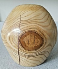 Large Turned SASSAFRAS WOOD VASE with REAL COPPER inlay 7.5" x 7.5" signed 