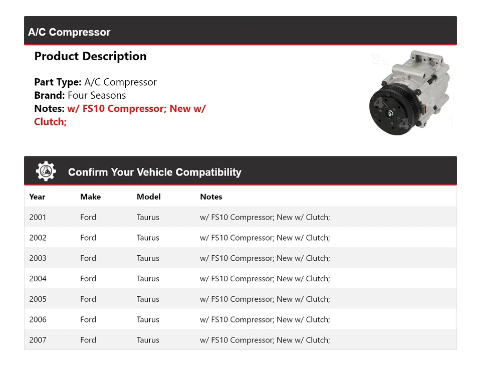 Compresor de aire acondicionado para Ford Taurus 2001-2007 4 estaciones 2002 2003 2004 2005 2006 Foto 2 de 4