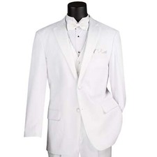 BIG  TALL Men's White 4pc Tuxedo w/ Sateen Lapel, Trim, Adj Waist  Bow Tie NWT