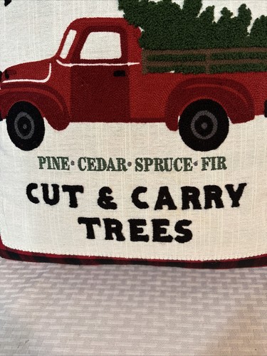 Mainstays 18 x 18 Holiday Truck Decorative Pillow Plaid Removable Cover - Picture 3 of 10