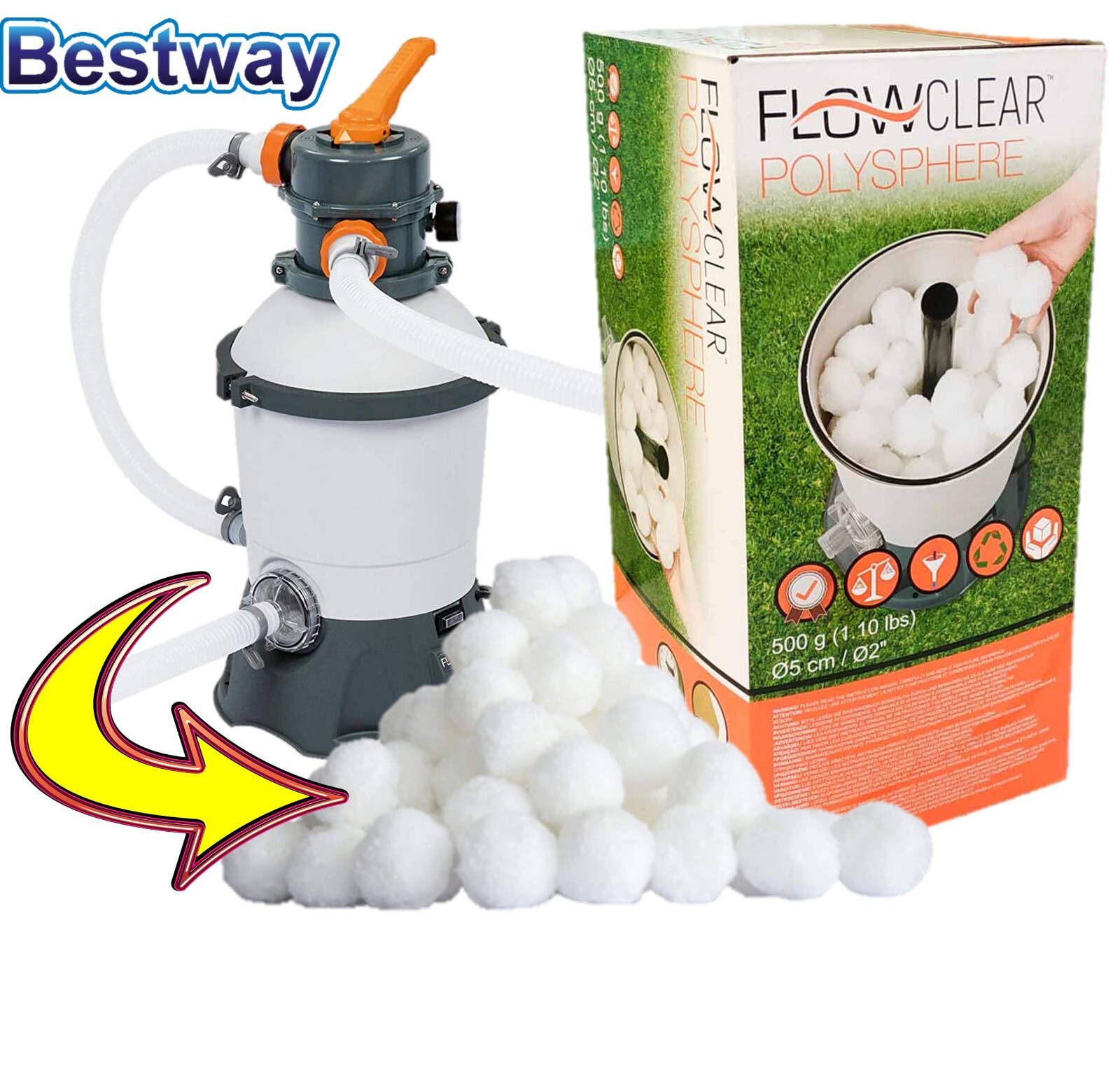 Bestway Bolas de Filtro Polysfere para Bomba Piscina Con Arena → 500 Gr / 58475