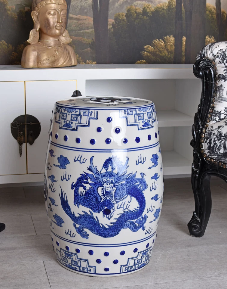 Chinesischer Hocker Drache Keramikhocker Sitzhocker Porzellan Gartenhocker  - Bild 3 von 4