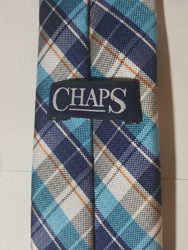 CHAPS Men's Necktie Blue Plaid Print 100% Polyester 2.5'x48' - Picture 3 of 7