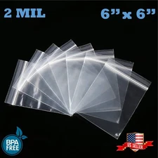6" x 6" Clear Zip Seal Plastic Bags 2Mil Jewelry Pill Zipper Top Lock Baggies