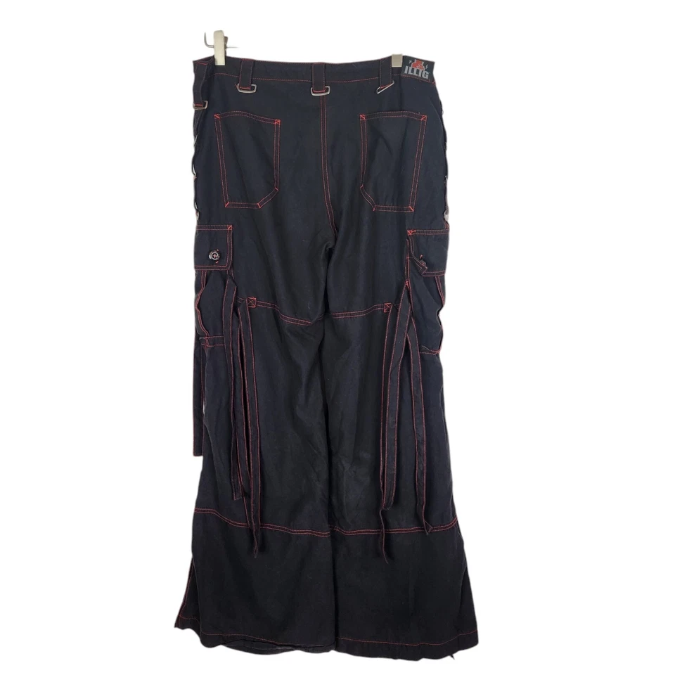 VTG ILLIG Pants 90S Womens 11 Black Red Y2K Goth Rave Hip Hop Baggy Wide Leg - Image 2 of 4