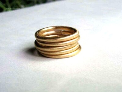 14K Solid Gold 2mm Round Band Stacking Ring, Matte Finish Dainty