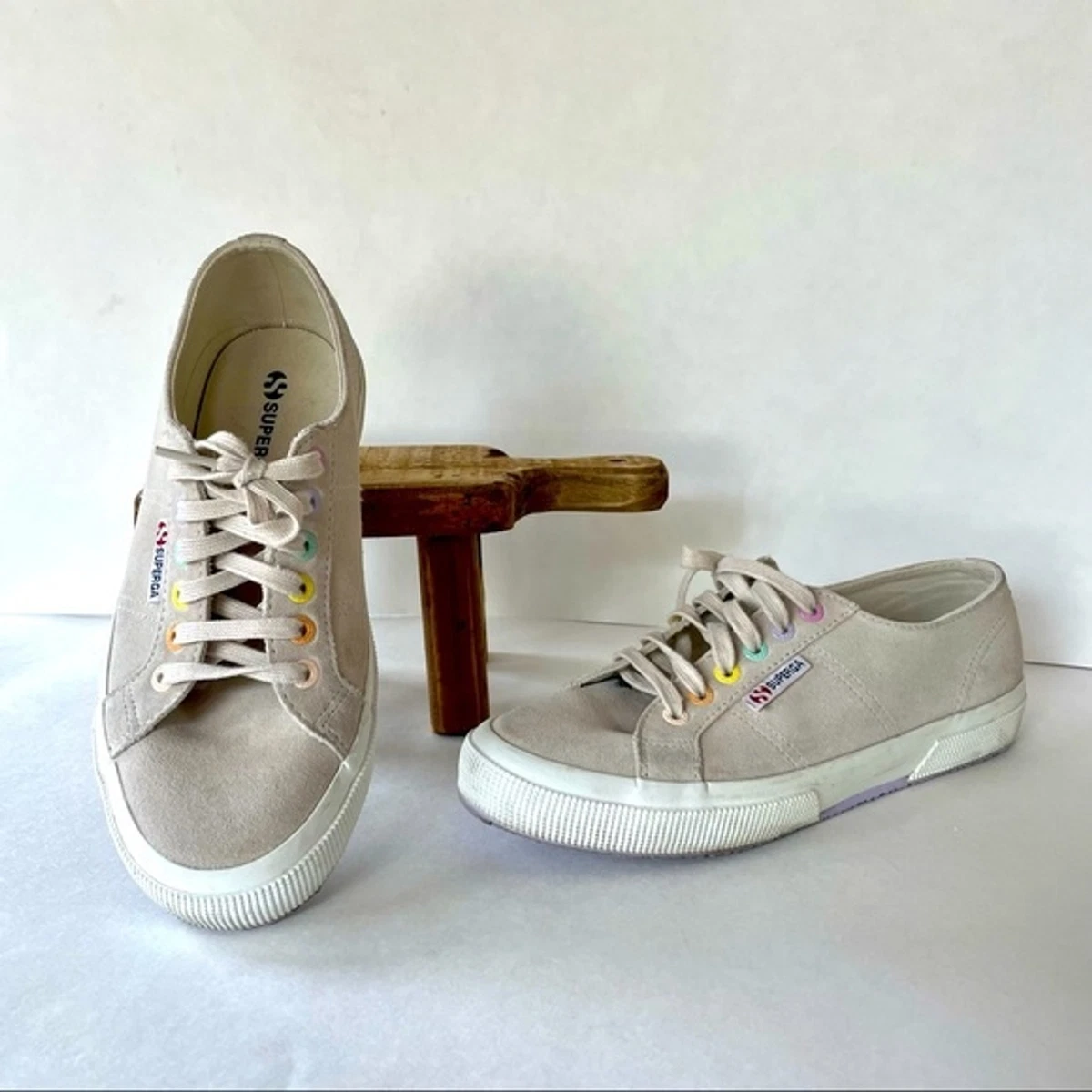 Superga Classic COTU Sneakers in Grey Suede with Pastel Rainbow