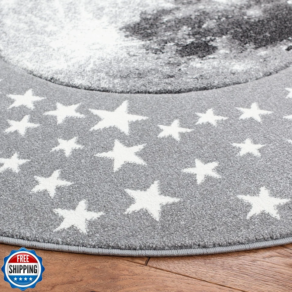 SAFAVIEH Carousel Kids Collection Area Rug - 3' Round, Light Grey and White, - Image 3 of 3