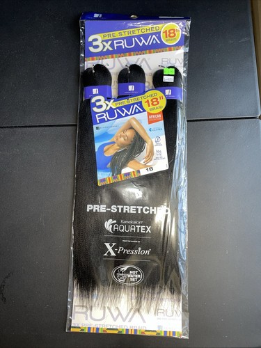 SENSATIONNEL-XPRESSION 3X Ruwa Pre-Stretched 18" 3-PACK Color 1B Black Straight - Picture 2 of 3