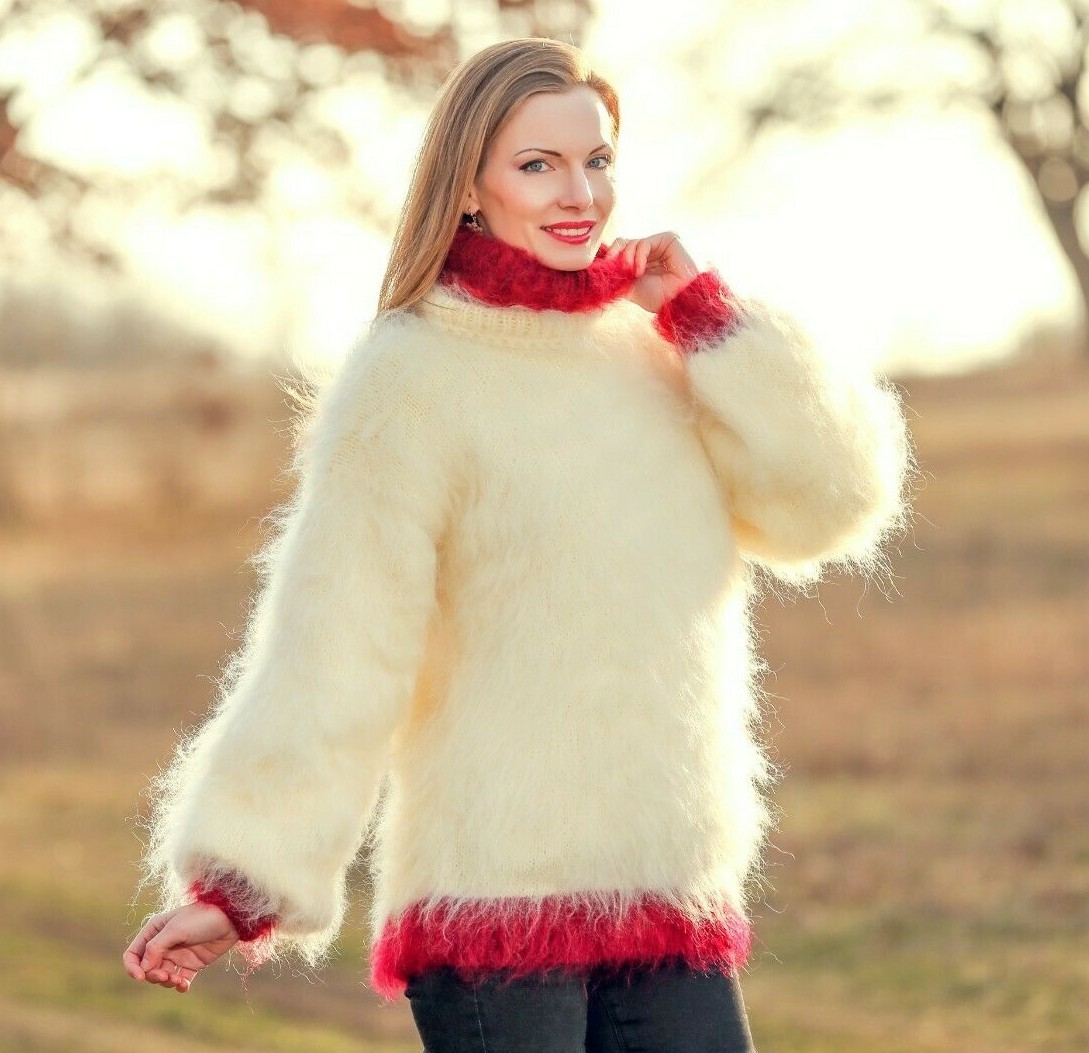 Mohair Sweater Chunky Red Turtleneck Sweater Ivory Mohair Sweater