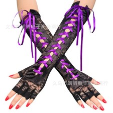 New Fashion Women Dance Performance Gothic Punk Rock Long Fingerless Lace Gloves