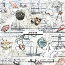 (594) TWO Individual Paper LUNCHEON Decoupage Napkins - NAUTICAL OCEAN SEA SHELL