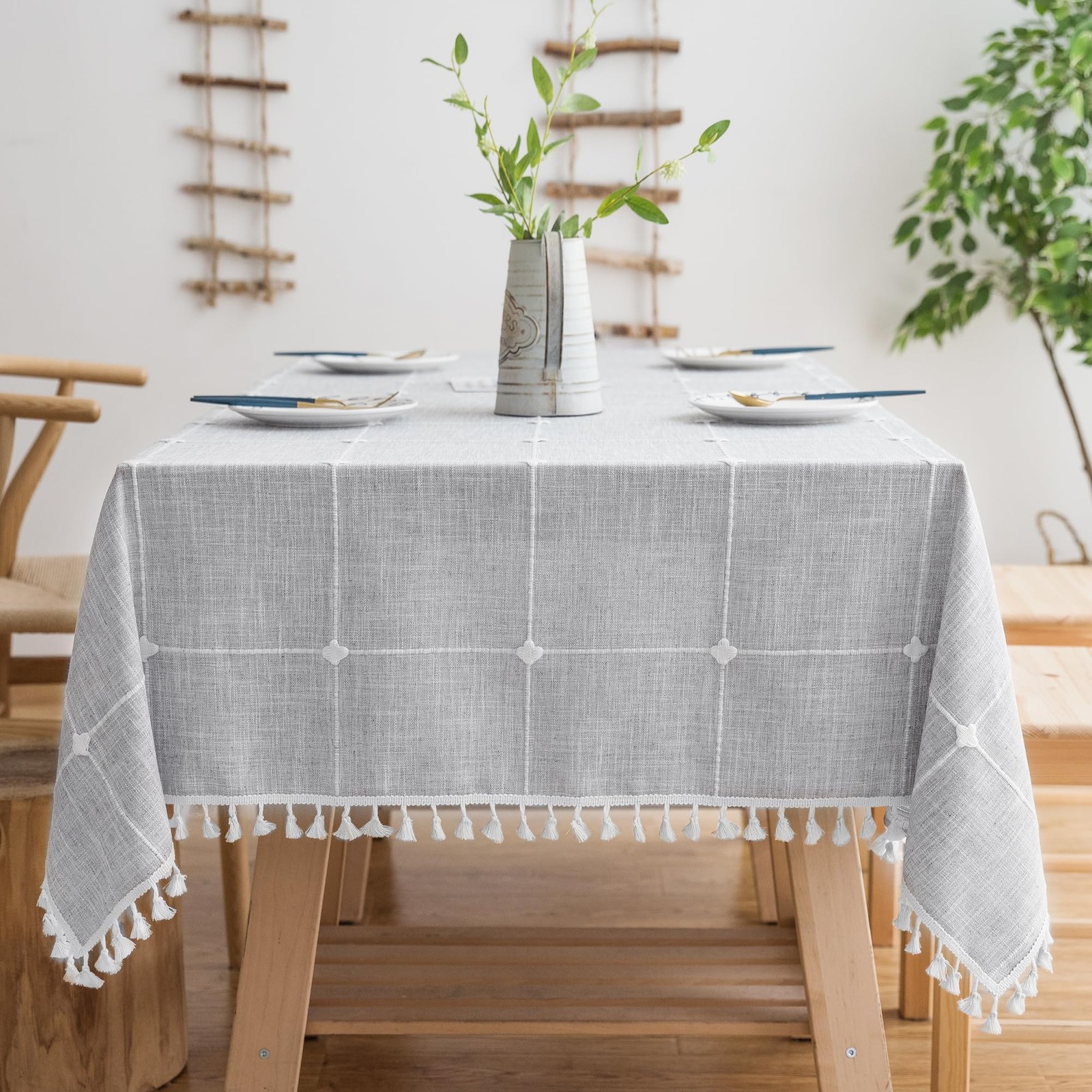 Oubonun Cotton Linen Rectangular Table Cloth, Wrinkle Resistant, Waterproof T...