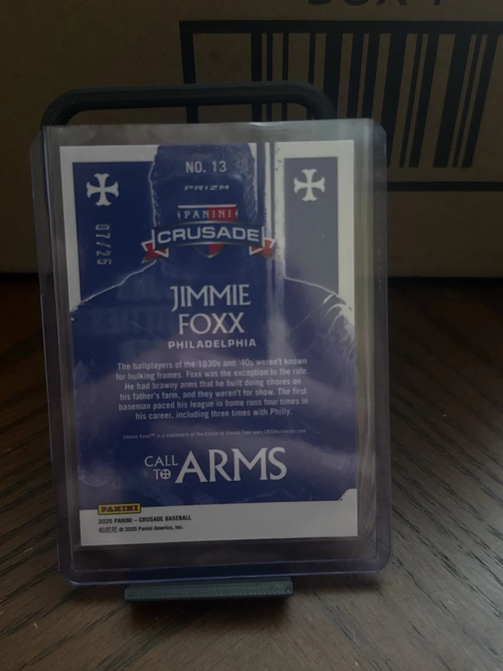Panini Crusade Jimmie Foxx Call To Arms 2025 vermelho /25 estojo hit   - Imagem 2 de 2
