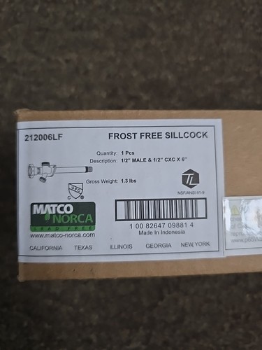 Matco Norca 6" FrostFree Sillcock 1/2" Male 1/2” CxCx6” Brass 212006L New In Box - Picture 4 of 4