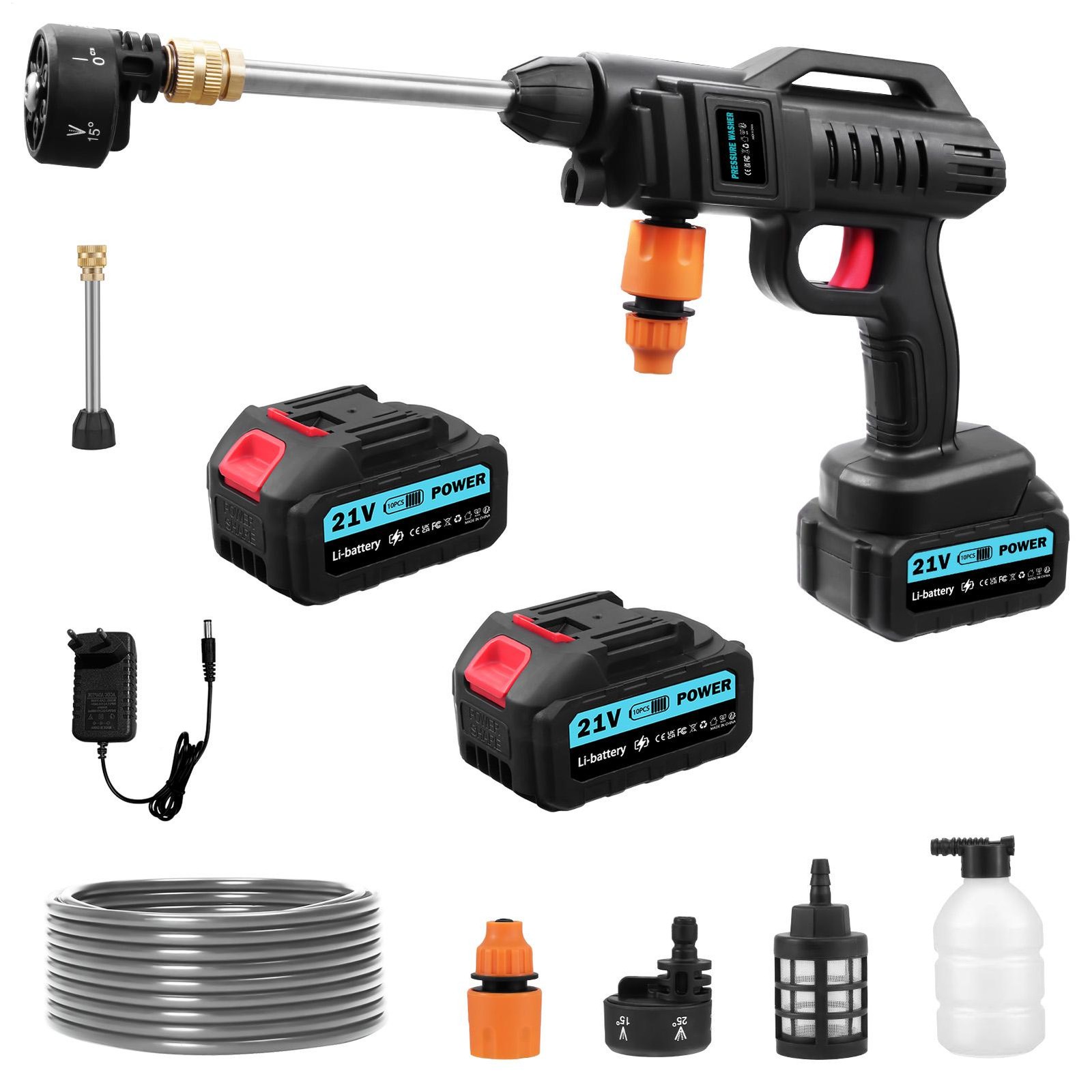 21V Cordless Pressure Washer +2 Batteries Car Mobile Pressure Washer Spray Gun