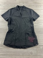 Disney Infinity Women's Black Scrub Top V Neck Mickey Mouse Pocket Size XS