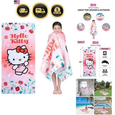 Kids Super Soft Cotton Beach Towel, 58 in x 28 in, Hello Kitty