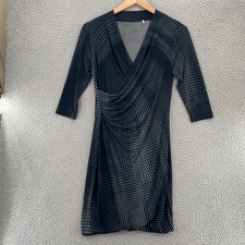 Elie Tahari Dress Womens Small Black Bodycon Jersey Surplice Ruched 3/4 Sleeve