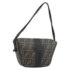 FENDI Zucca Canvas Shoulder Bag Brown Black Auth bs33858