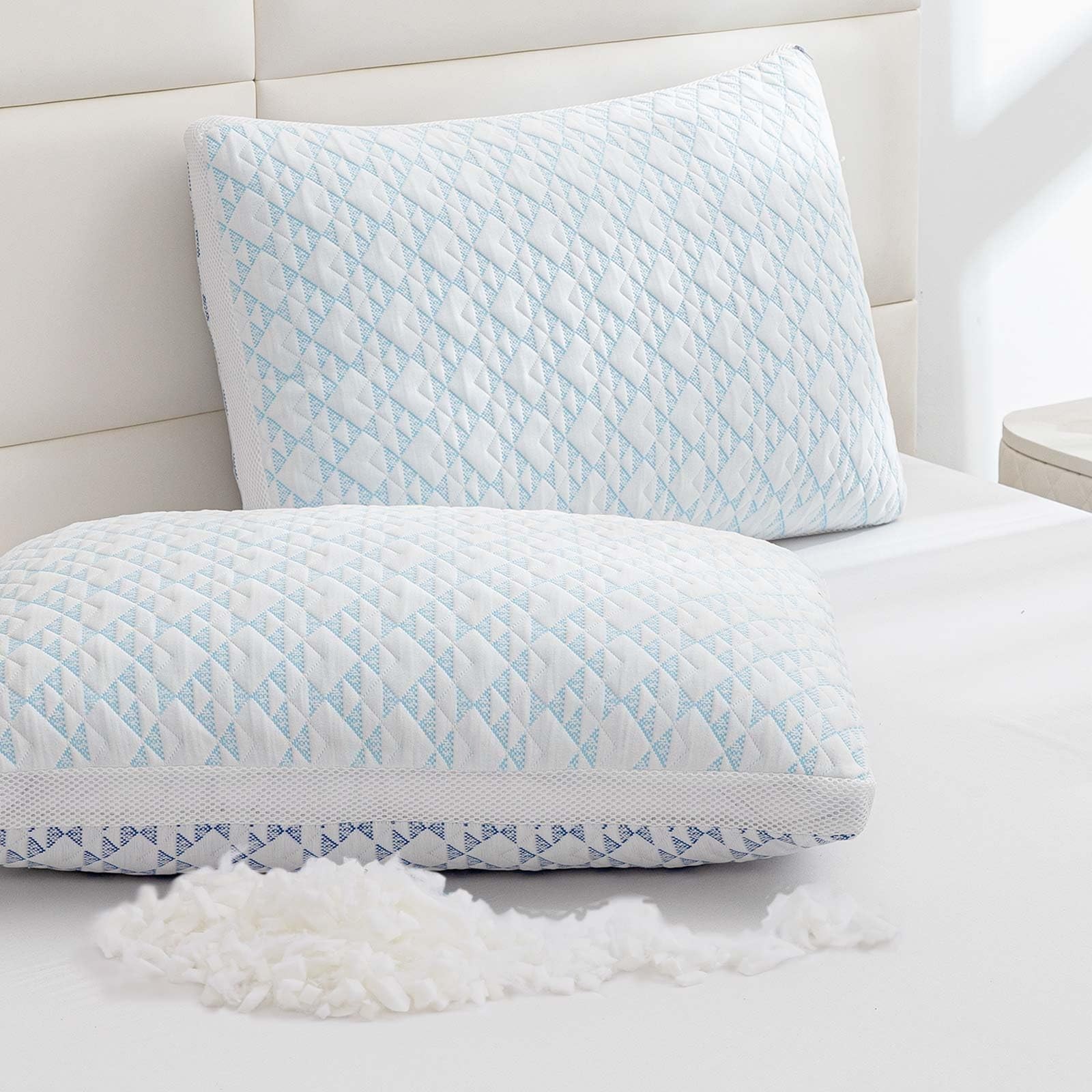 Cooling Bamboo Viscose King Pillow Set of 2 with Shredded Memory Foam, Adjustable Loft