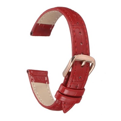 Leather Watch Bands 14mm Classical Embossed Replacement Strap Red Rose Gold