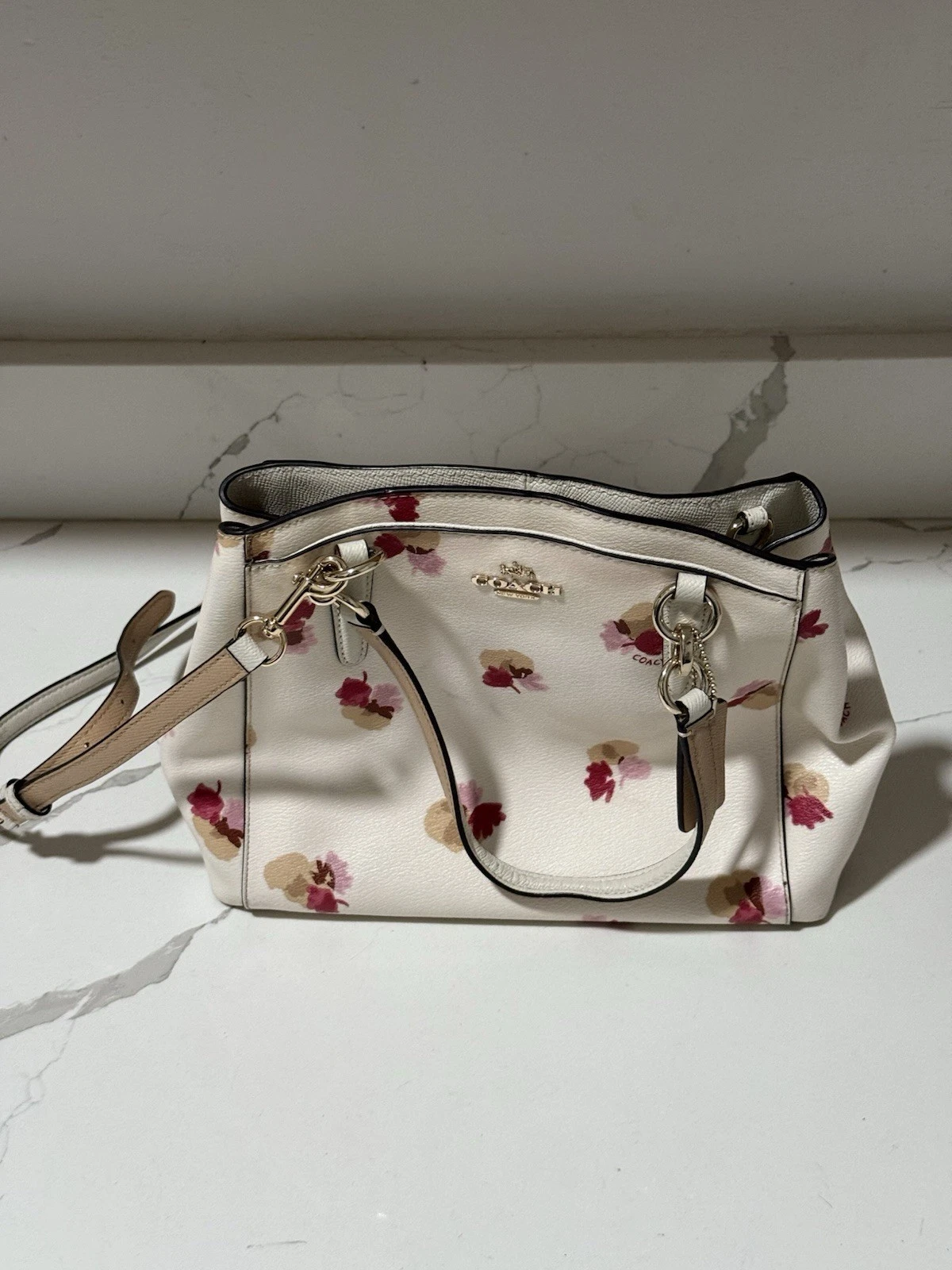 Borsa Coach Crema Stampa Fiori Rivestita Tela Minetta Modello Fuori Produzione