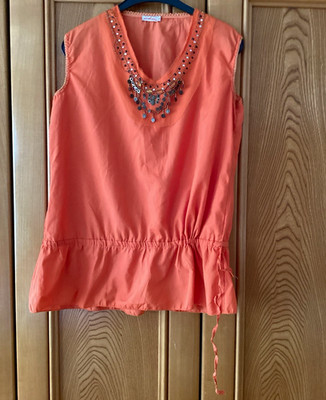 Marks and Spencer Top ärmellos orange V-Ausschnitt mit Perlen uni